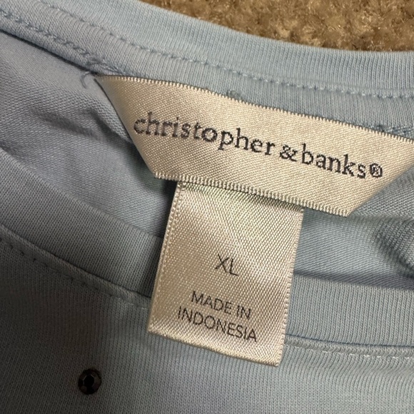 Christopher Banks Light Blue silver embellishments 3/4 sleeve Women's TOP XL - Picture 2 of 2